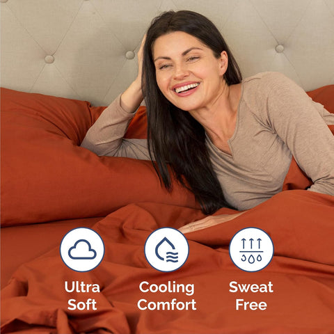 Queen Size 4 Piece Sheet Set - Breathable & Cooling Sheets - Terracotta