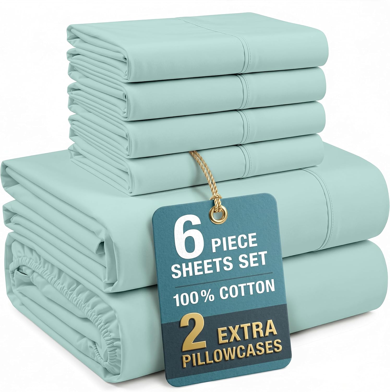 Casa Platino Split King Sheets Sets – 100% Cotton Split King Sheets Cooling with 4 Pillowcases, 15" Deep Pocket Fitted Sheet, Crisp & Smooth Feel, Ultra Soft & Cozy, Fit – Blue Sky