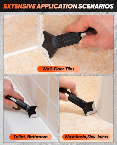 Saker Silicone Caulking Tool 3-in-1 Grout Removal Tool Classic Black