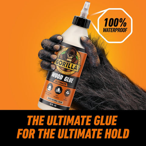 Gorilla Ultimate Waterproof Wood Glue, Natural Color, 18 oz, 2-Pack