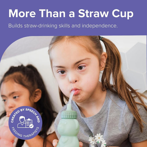 TalkTools Honey Bear Silicone Straw Cup, Dishwasher Safe Baby Drinking Bottle, Premium Food-Grade Material, Honeybear Sippy Cup for Ages 4+ Months, Kids and Toddlers (Pack of 2-8oz) (Green)