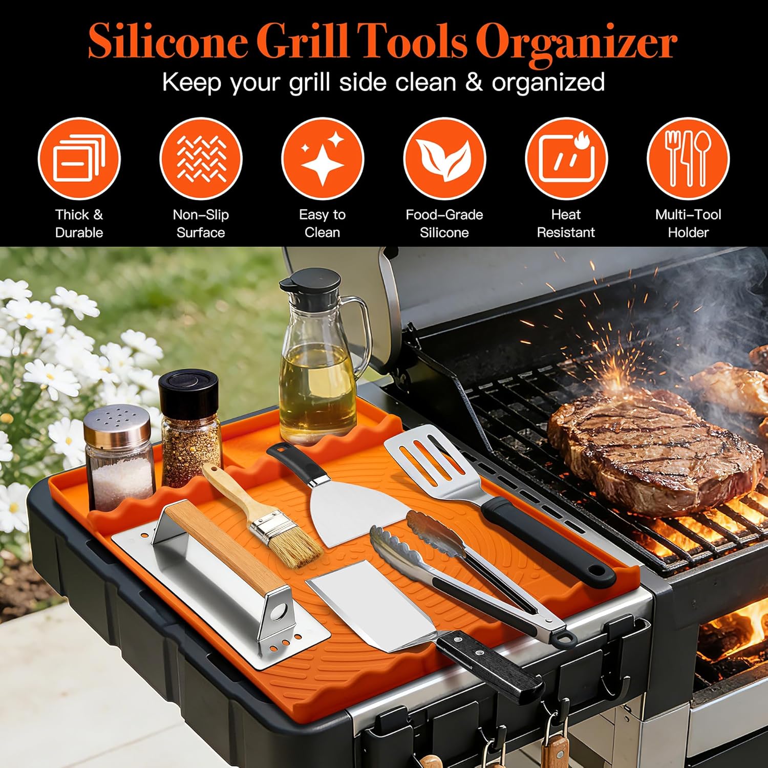 Silicone Grill Mat for Blackstone Griddle Accessories (Orange)