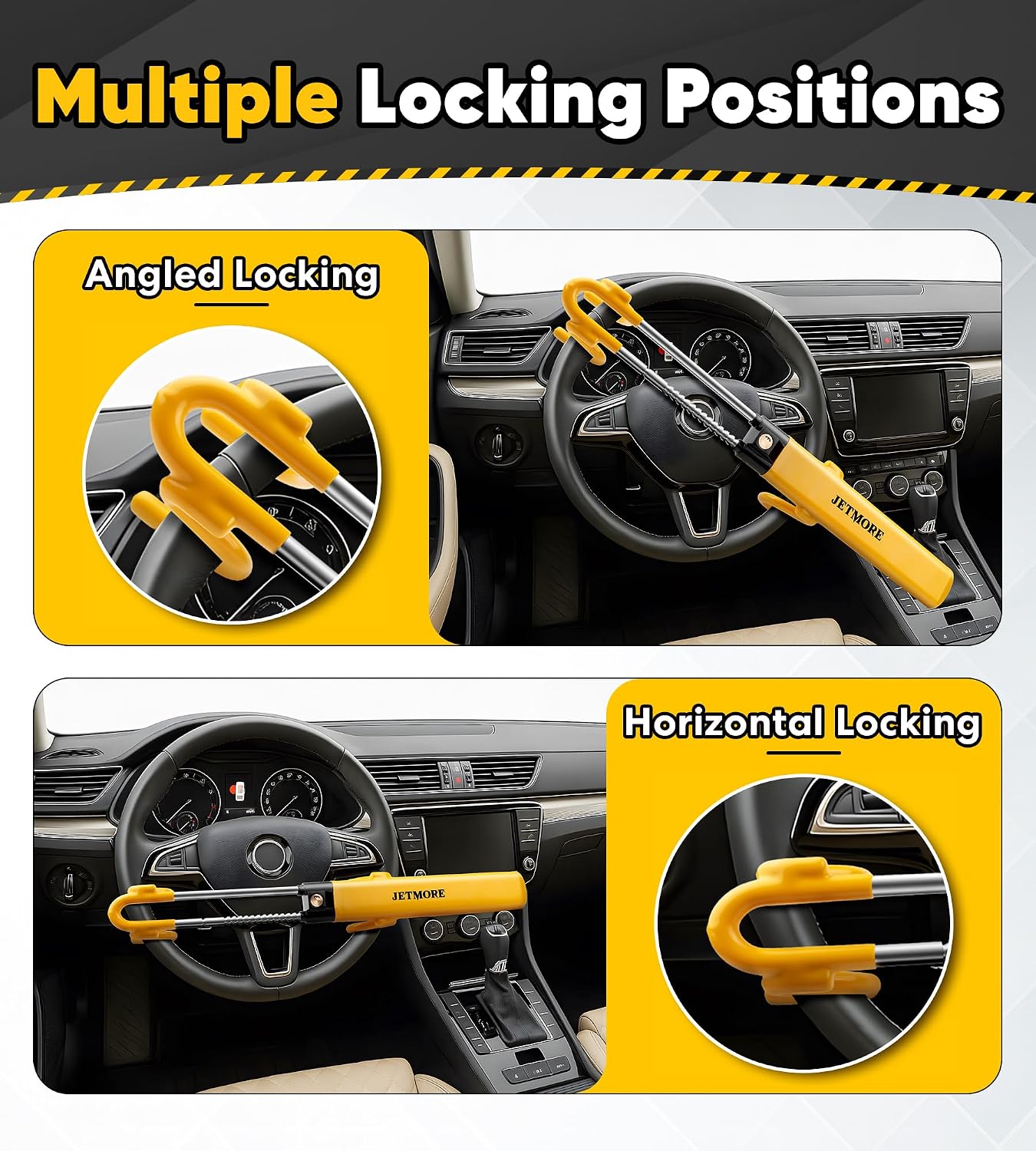 JETMORE Steering Wheel Lock with Keys Adjustable Wheel Locks for Anti Theft