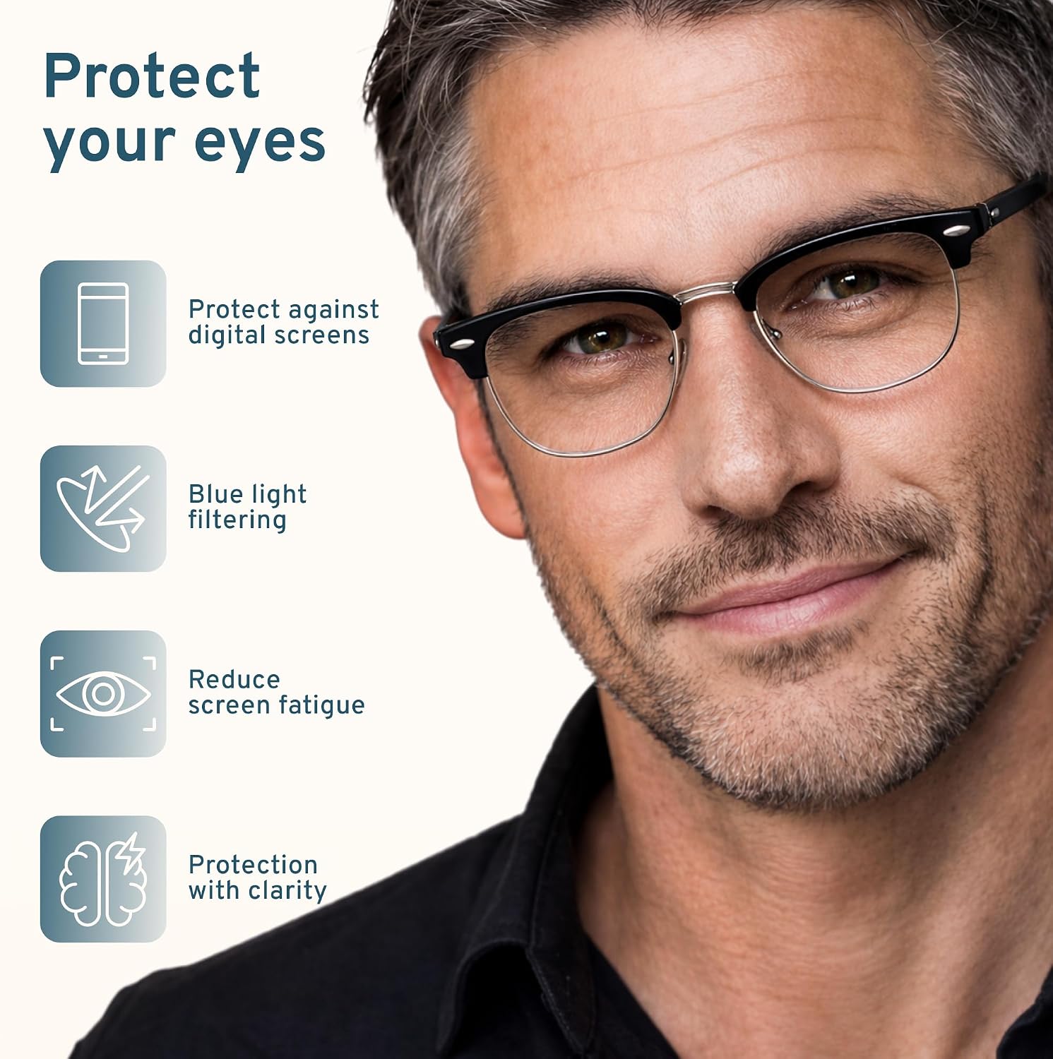 racico Blue Light Glasses for Men Computer - Gaming Blocking Anti Eyestrain UV Clear Lens Vintage Half Frame Fake Eyeglasses