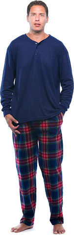 #followme Pajama Set for Men with Thermal Henley Top and Polar Fleece Pants