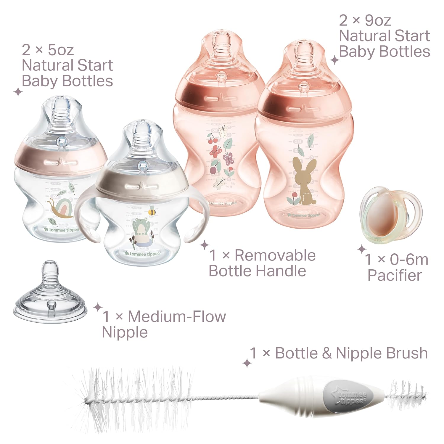 Tommee Tippee Natural Start Baby Bottle Set, 8 Pieces, 0m+, Pink