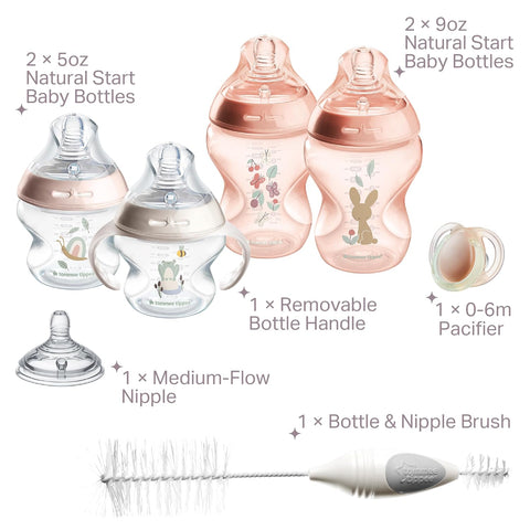 Tommee Tippee Natural Start Baby Bottle Set, 8 Pieces, 0m+, Pink