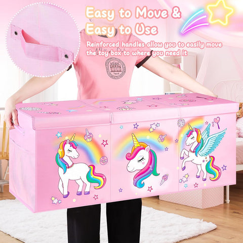Extra Large Toy Box with Lids, Collapsible Storage Chest, 40"x16"x16" Pink