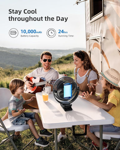 Koonie 8" Clip on Fan, 10000mAh Rechargeable Battery, Strong Airflow, Black