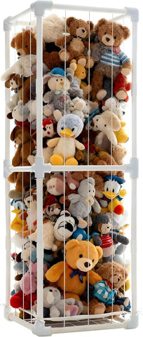 Stuffed Animal Storage Organizer, 58" Extra Large Zoo Cage for 80+ Plushies, Upgraded Quick-Lock Vertical Toy Holder for Kids Room & Playroom (White)