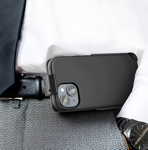 Encased Belt Case for iPhone 15 Pro (2023) Thin Armor Slim Cover with Rotating Phone Holster Clip - Black