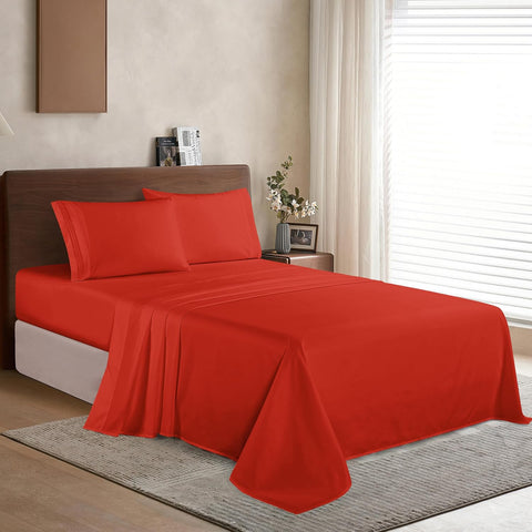 Elegant Comfort Luxury 1500 Premium Hotel Quality Microfiber 4-Piece Sheet Set - Wrinkle Resistant, All Around Elastic Fitted Sheet, Deep Pocket up to 16", Twin/Twin XL, Rust