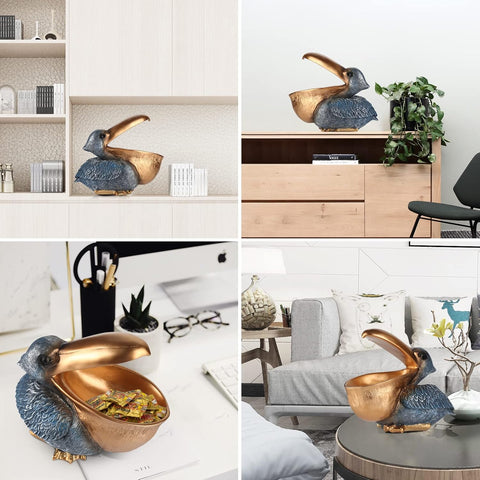 Pelican Key Holder Statues,Fun Animal Hippo Candy Dish,Candy Dish for Office Desk Unique,Modern Key Holder for Pelican Figurine,Suitability Desk candy bowl and Entry Table Decor Items(Gold1)