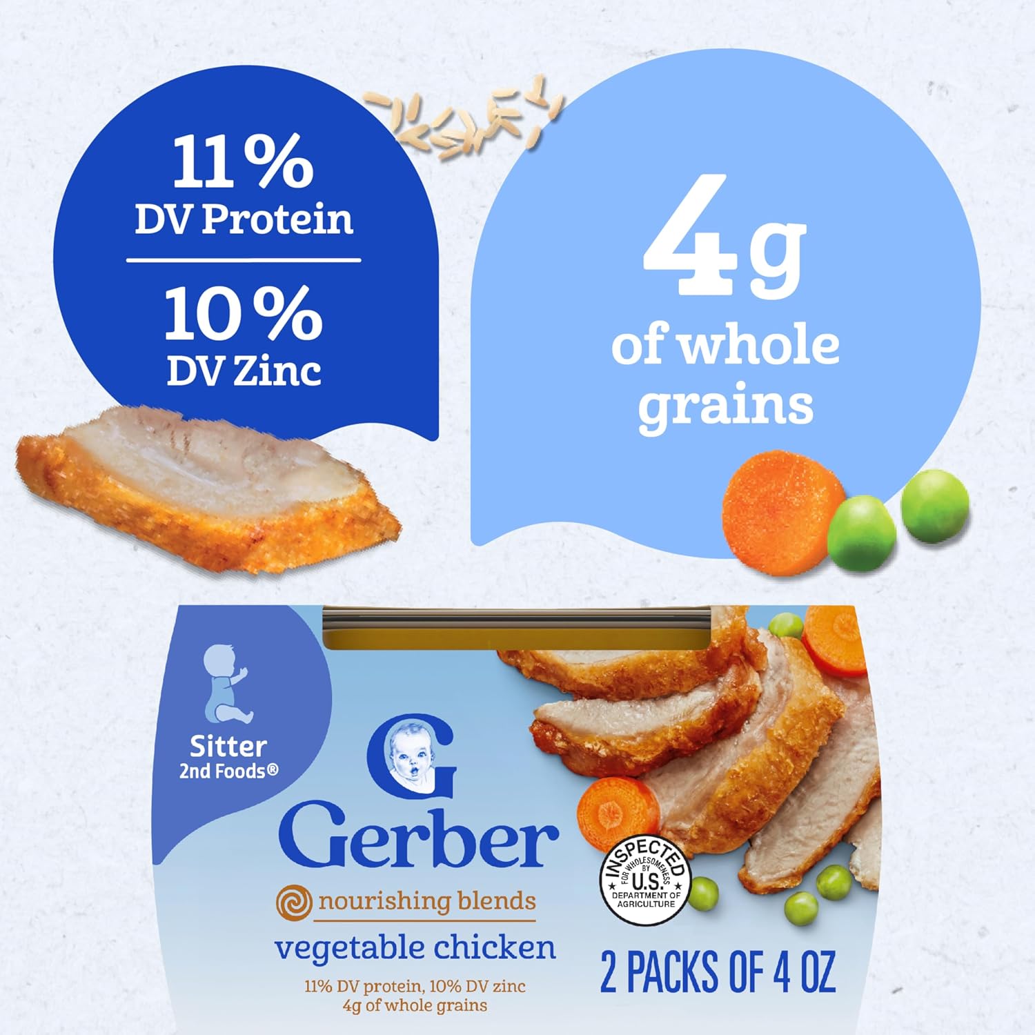 Gerber Stage 2 Vegetable and Chicken Baby Food, 4 Oz, 16 Pack