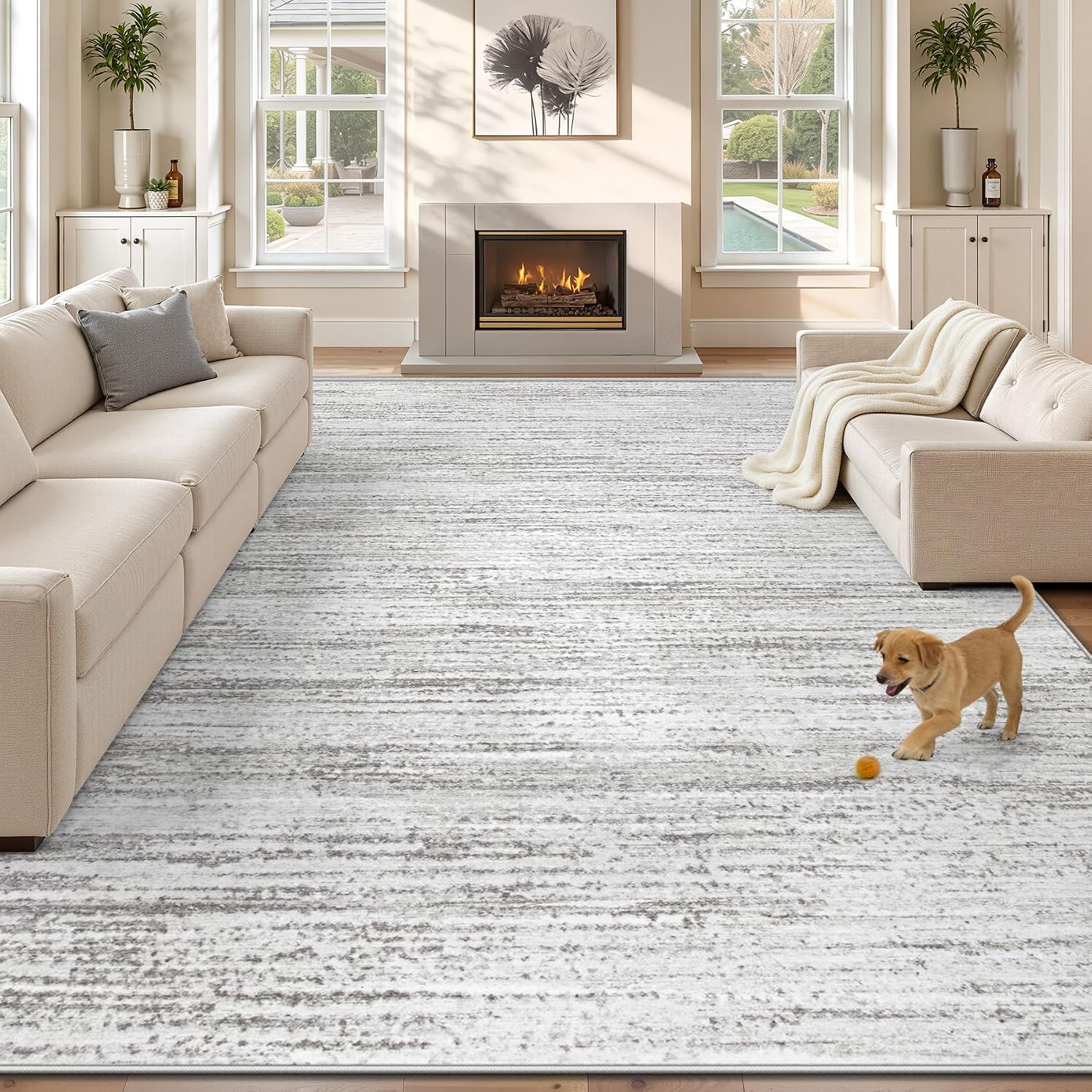 Area Rug 8x10 Living Room Rugs: Washable Modern Rug Large Non-Slip Soft Rugs Stain Resistant Printed Rug Indoor Carpet for Bedroom Kitchen Dining Room Nursery Playroom Home(Grey, 8'x10')