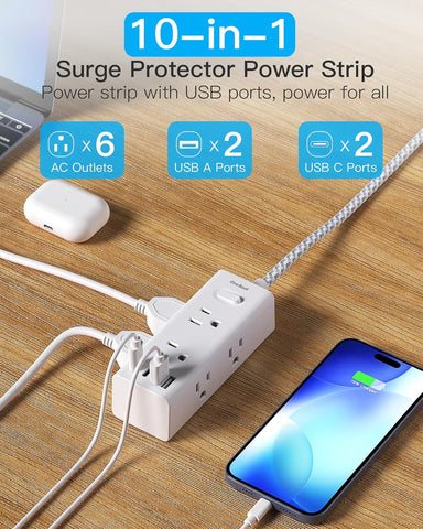 One Beat Surge Protector Power Strip, 6 Outlets with 4 USB Ports(2 USB C)