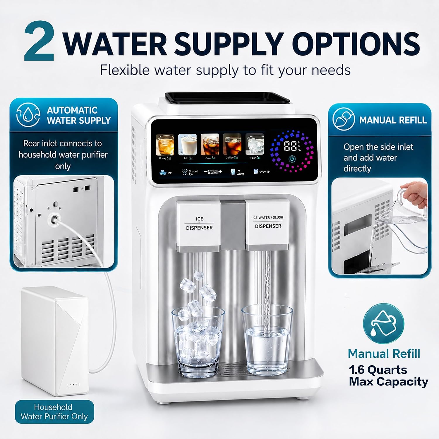 3-in-1 Countertop Bullet Ice Maker, Ice Shaver and Water Dispenser