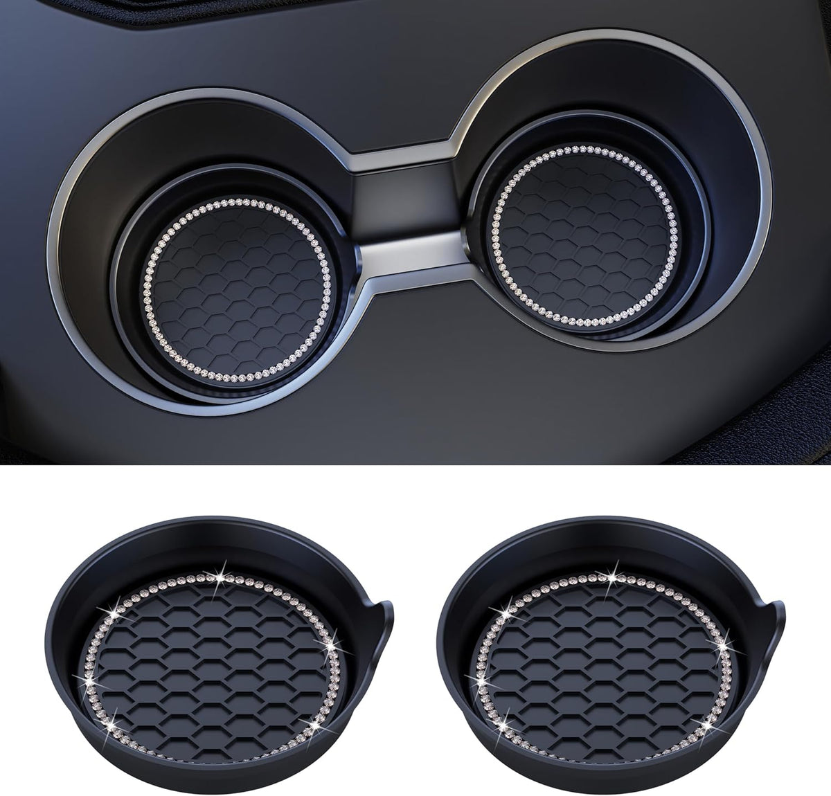 Amooca 2-Pack Car Cup Holder Coaster Bling Crystal Rhinestone Car Interior