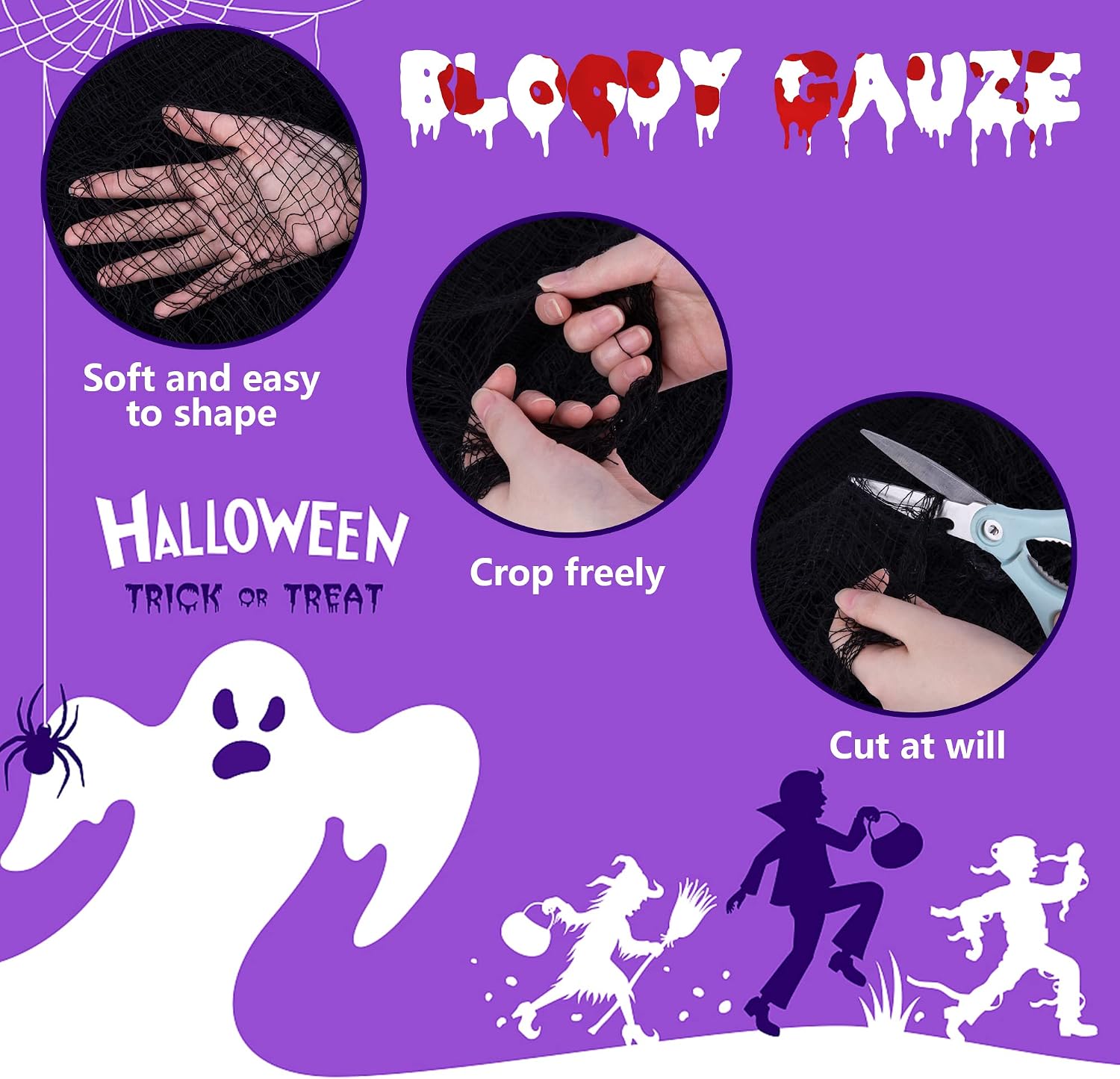 500"x39" Halloween Black Creepy Cloth, Halloween Scary Spooky Fabric Cloth