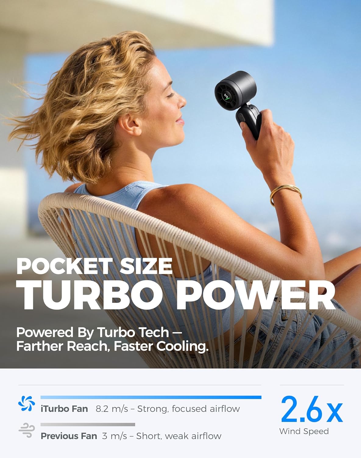Diveblues Mini Portable Handheld Turbo Fan 27ft/s, 4000mAh Battery