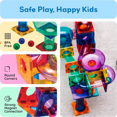 PicassoTiles 100 Piece Marble Run Magnetic Tiles Race Track STEM Ages 3+