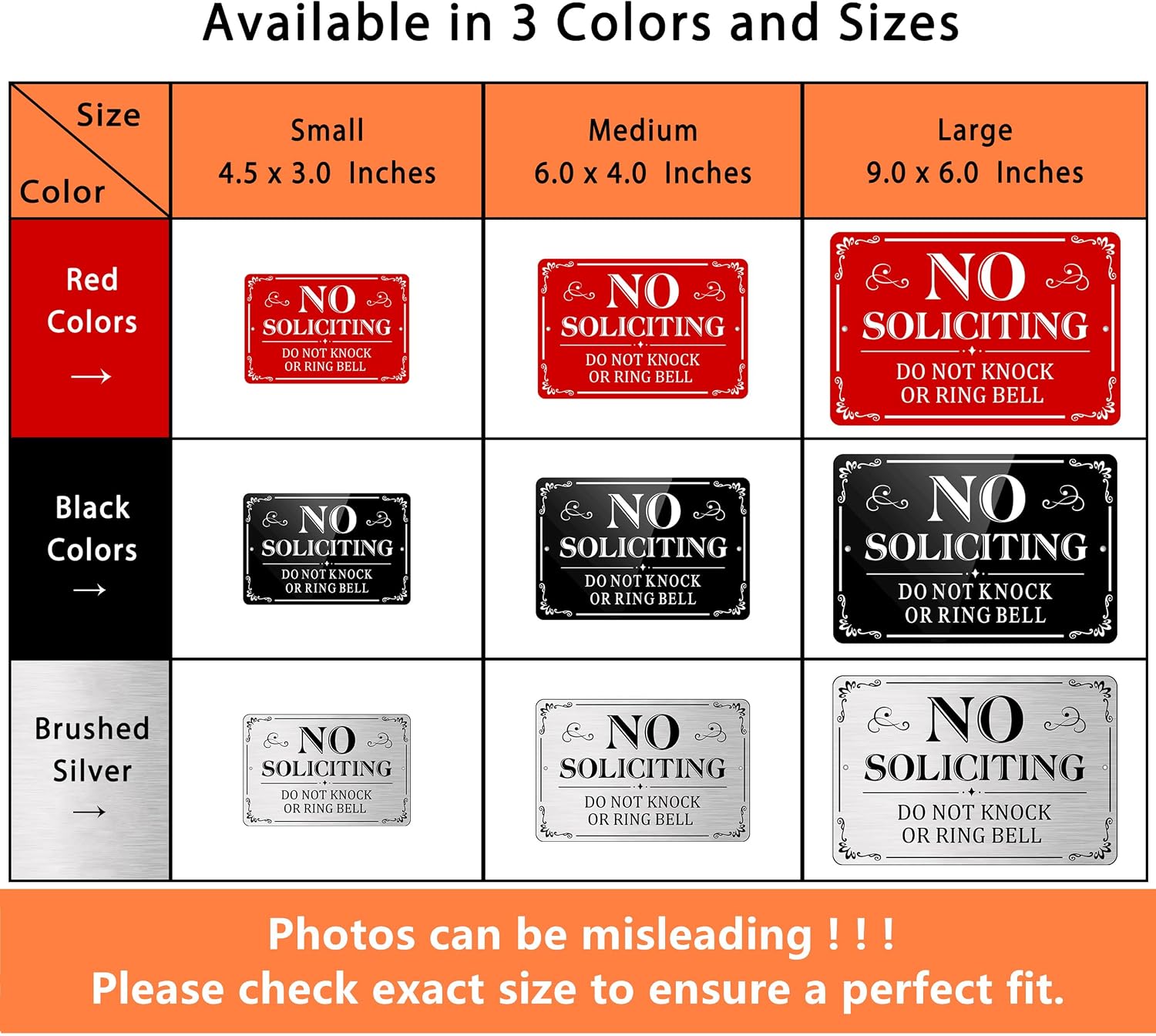No Soliciting Sign for Front Door, (2 Pack) Self-adhesive No Soliciting Sign for House, 9 x 6 inches Aluminum Metal Signs for Yard (Black/White, Large 9 x 6 inches)