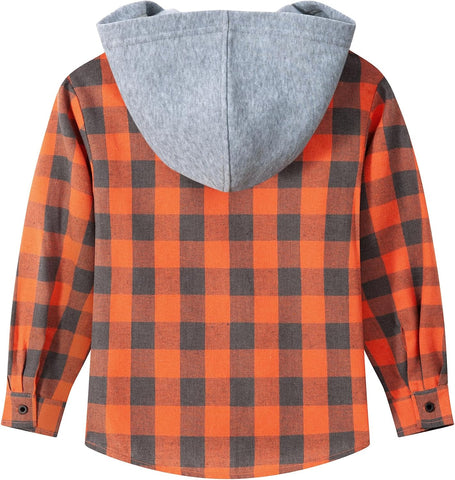 Boys Flannel Shirts Kids Plaid Hoodie for 6-15 Years