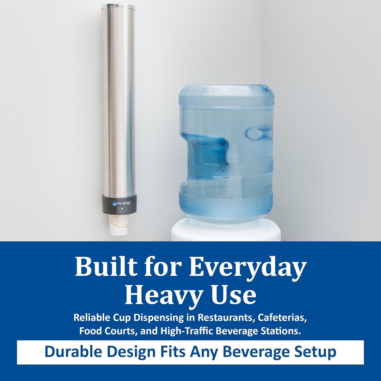 San Jamar Pull-Type Cup Dispenser 12-24 Oz. Cups for Restaurants, Home, and Office, Plastic, 23.5 Inches, Silver