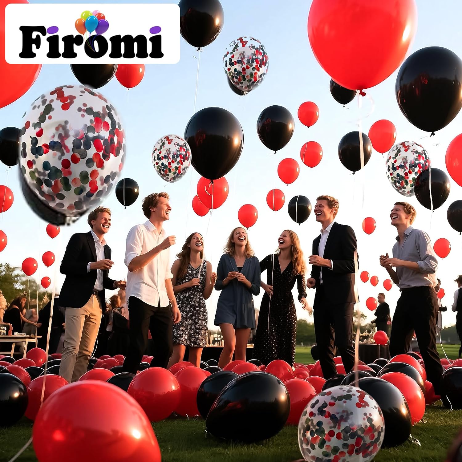 Firomi Red and Black Latex Balloons 12 Inch 70 pack Set (with 2 Ribbons)