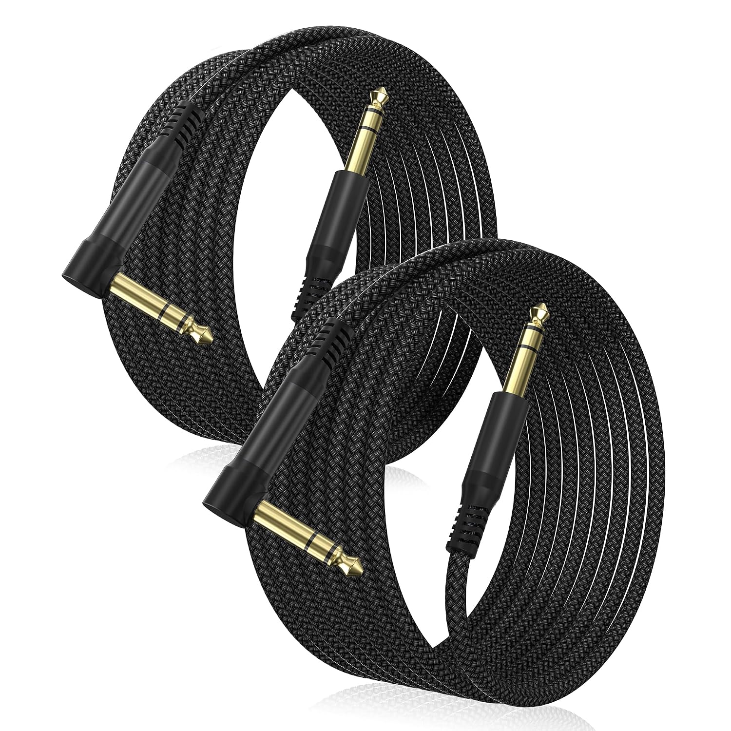 Elebase 1/4 Inch TRS Instrument Cable 10FT 2-Pack,Right Angled Guitar Cord