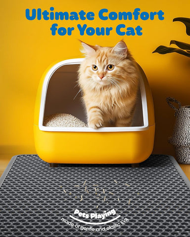 Powools Cat Litter Mat, 23.2 x 14.6 in, Waterproof, Non-Slip, Grey
