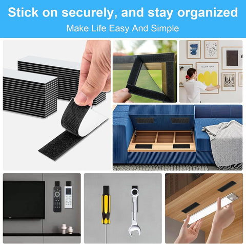 32 Sets 1x4 Inch Hook and Loop Strips with Adhesive Heavy Duty Tape, Black