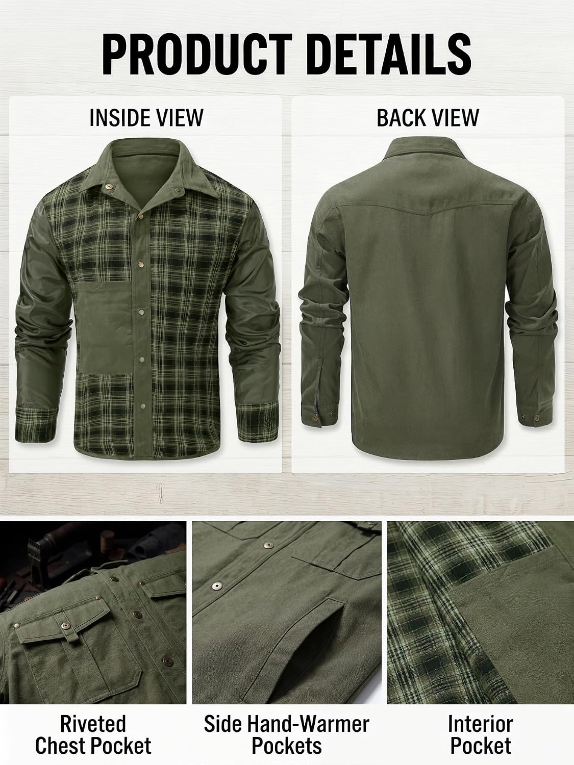 Mr.Stream Men's Lightweight Long Sleeved Snap Plaid Western Cowboy Flannel Lined Shirts Jackets