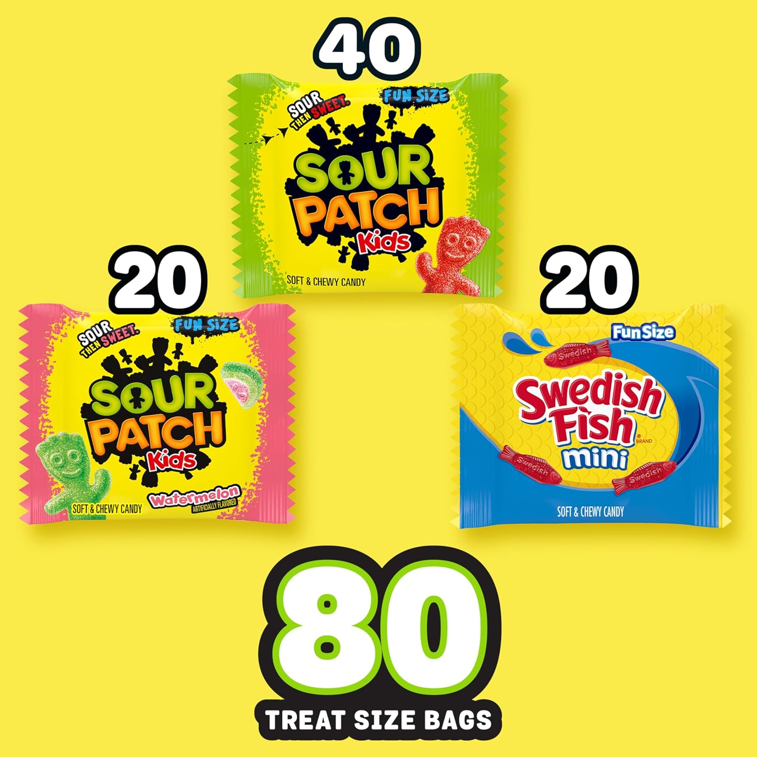 SOUR PATCH KIDS & SWEDISH FISH Mini Soft & Chewy Candy Variety Pack, 80 ct