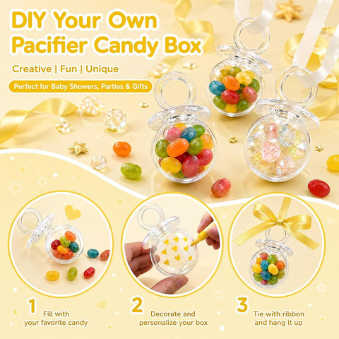 Nuenen 24 Pcs Baby Shower Favors, Mini Pacifier Candy Bottles 3.15", Clear