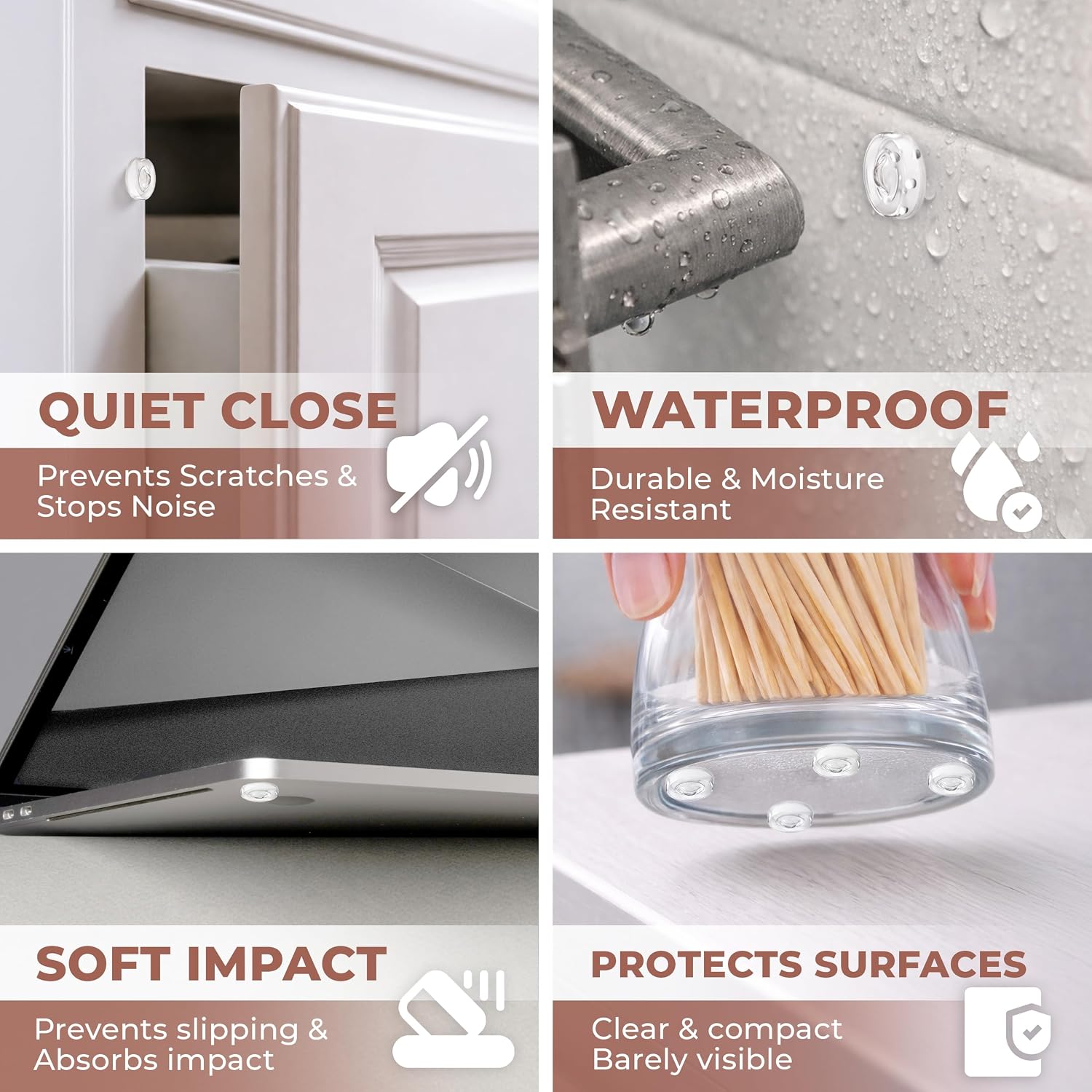 Jelly Button Cabinet Door Bumpers 256 Pack, Clear Self-Adhesive Rubber Pads