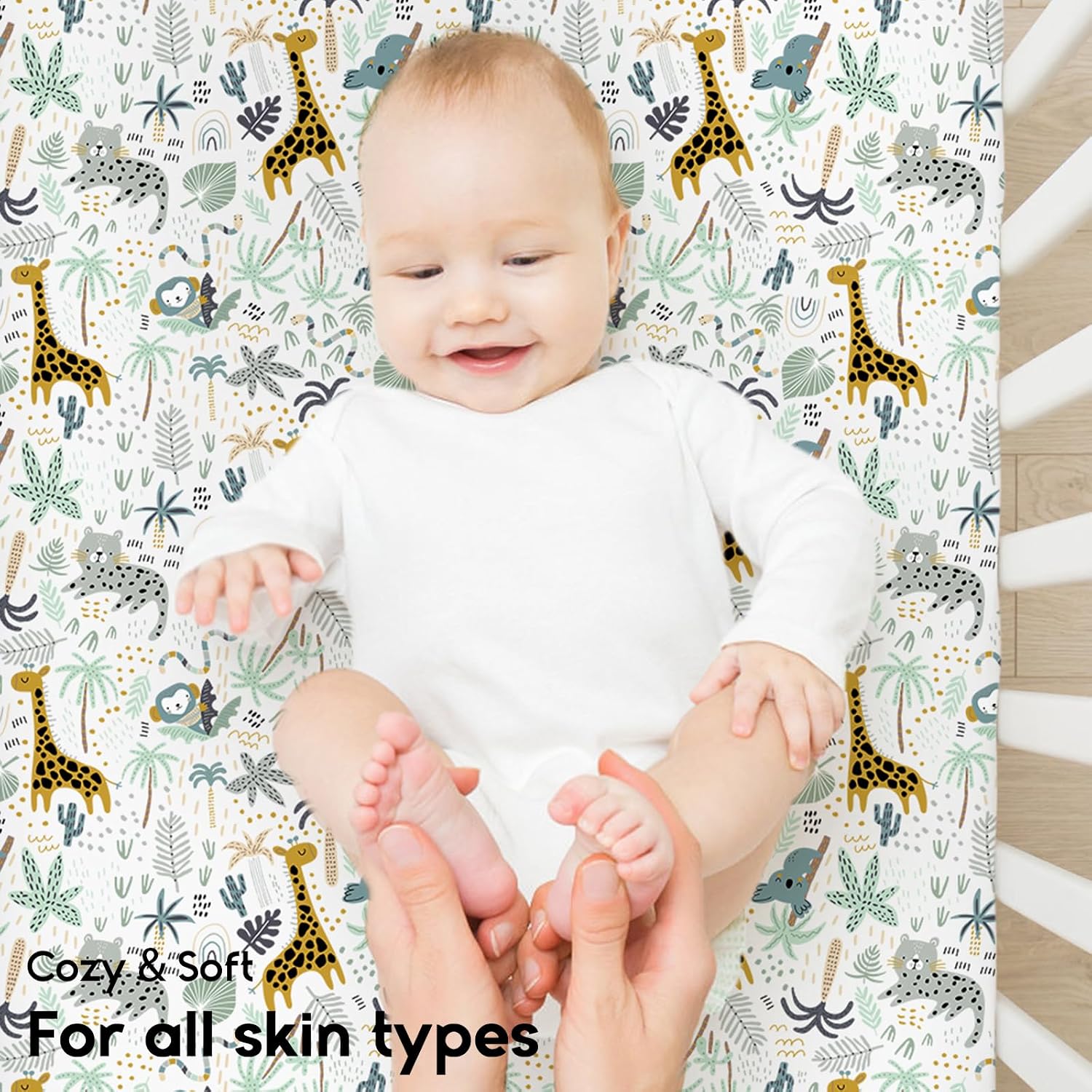 Yoofoss 2-Pack Pack and Play Sheets Fitted 38x26 (Green+Giraff)