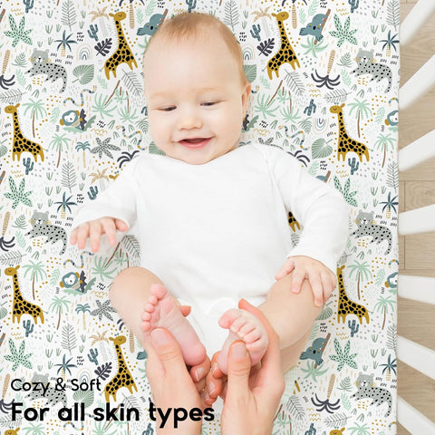 Yoofoss 2-Pack Pack and Play Sheets Fitted 38x26 (Green+Giraff)