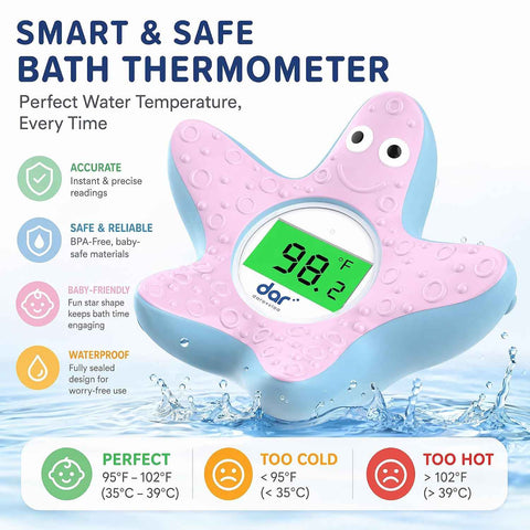 Baby Bath Thermometer for Tub,Floating Digital Water Temperature Thermometer with Instant Accurate Reading,3-Color Safety Light,Auto On/Off for Newborn,Infant & Toddler（Starfish）
