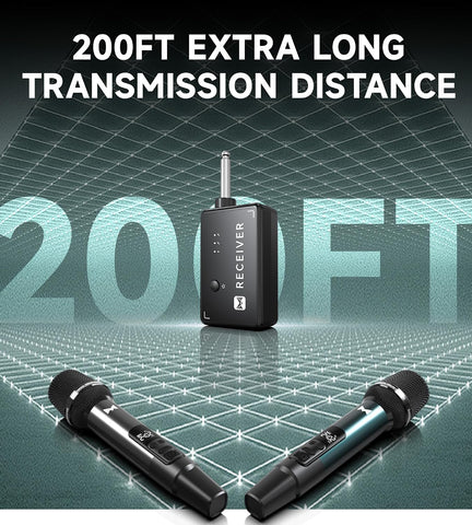 Wireless Microphone, Metal Dynamic Wireless Microphones with One-to-One Chip Connection and Rechargeable Receiver, 40H Duration, 200FT Range Receiving, Volume Control Karaoke Microphone for Singing
