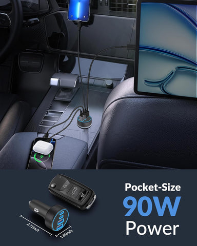 USB C Car Charger, 4-Port 90W Super Fast Charging Cigarette Lighter Adapter