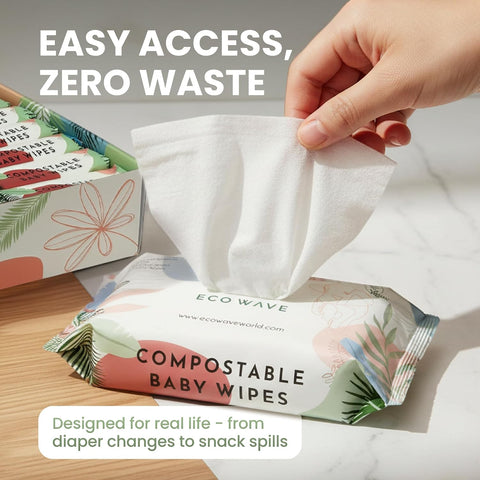 Eco Wave Bamboo Baby Wipes, Unscented, Sensitive Skin, Compostable