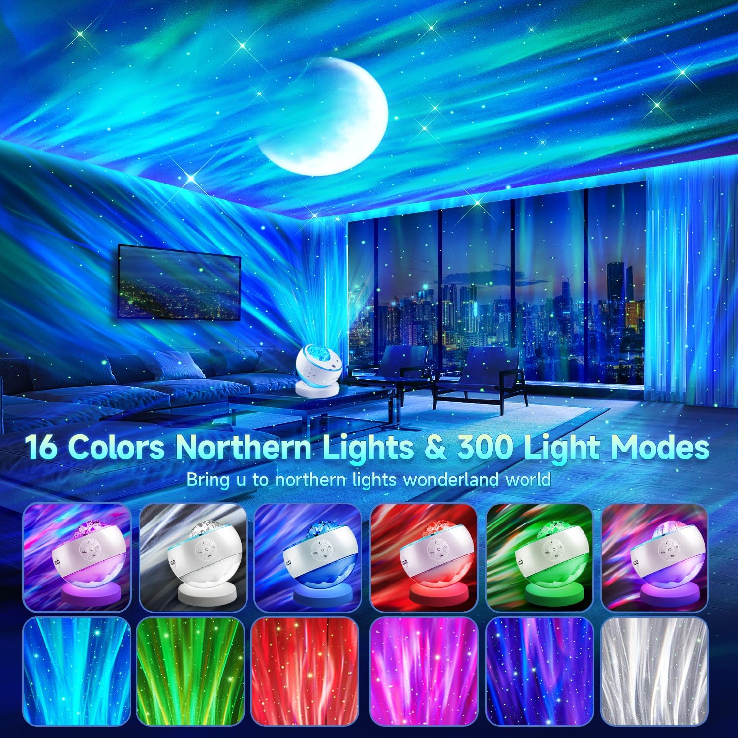 LED Aurora Sensory Light Galaxy Projector Sound Machine Bluetooth Speaker
