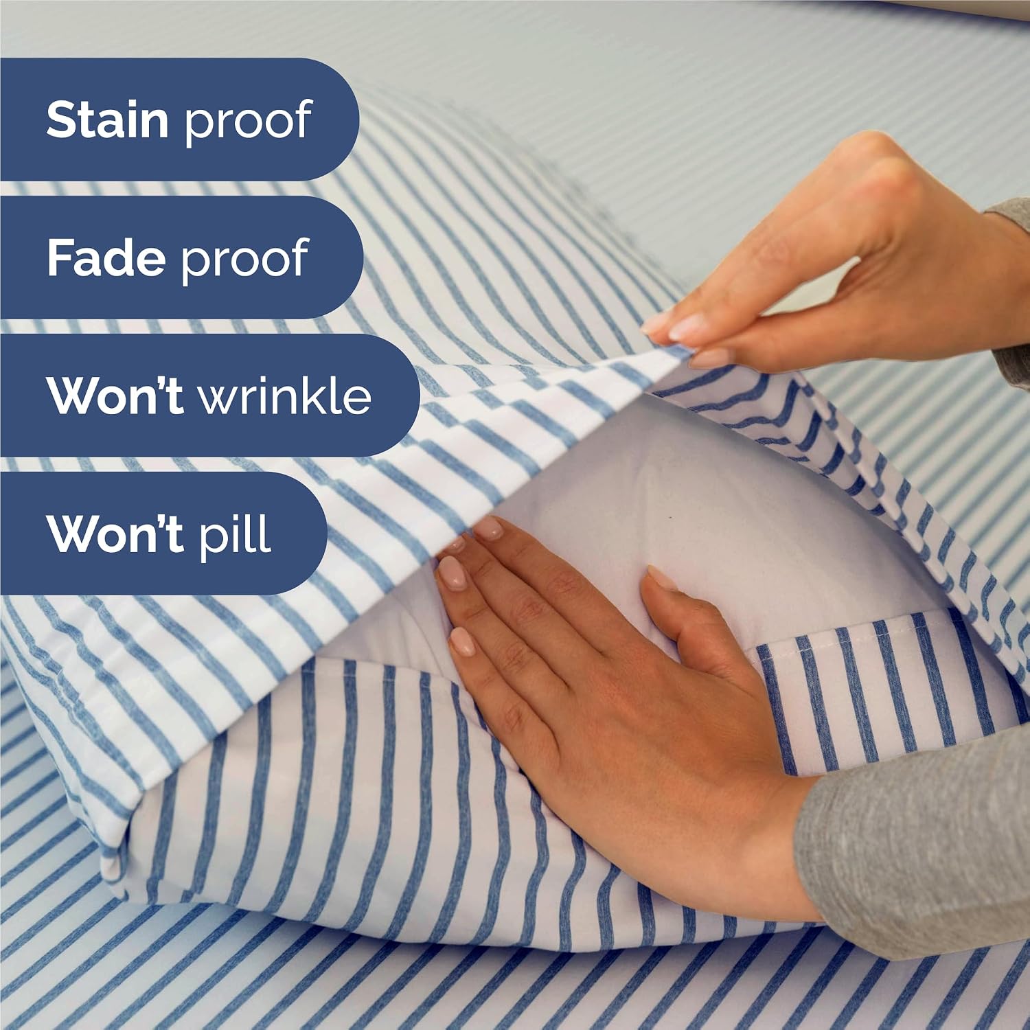King Size 4 Piece Sheet Set - Breathable & Cooling Sheets - Blue Stripes