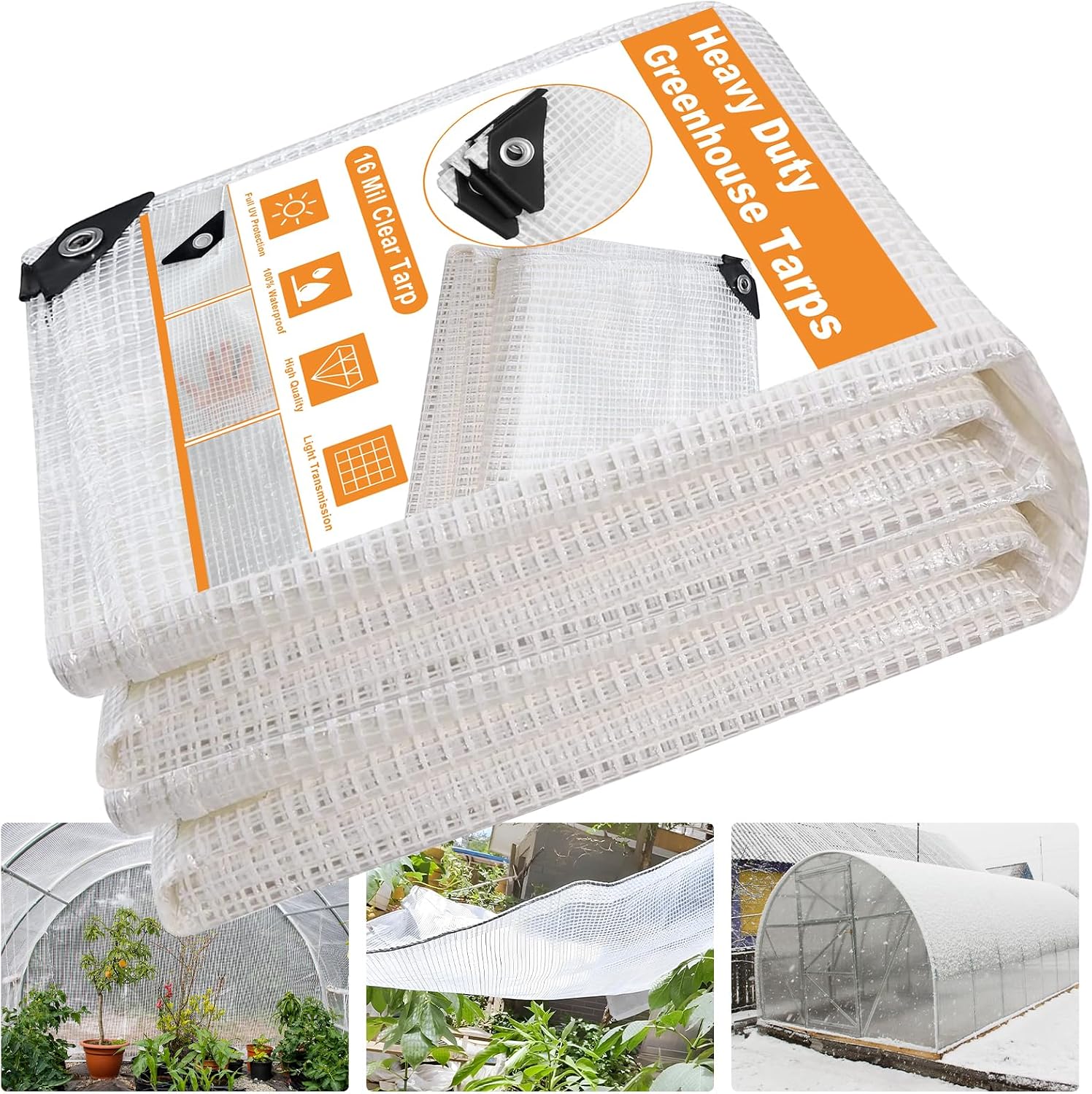 16 Mil Greenhouse Cover,Clear Plastic Tarps Heavy Duty Waterproof 18x24FT
