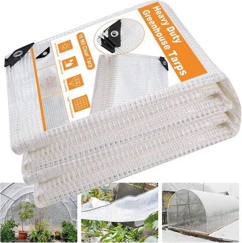 16 Mil Greenhouse Cover,Clear Plastic Tarps Heavy Duty Waterproof 18x24FT