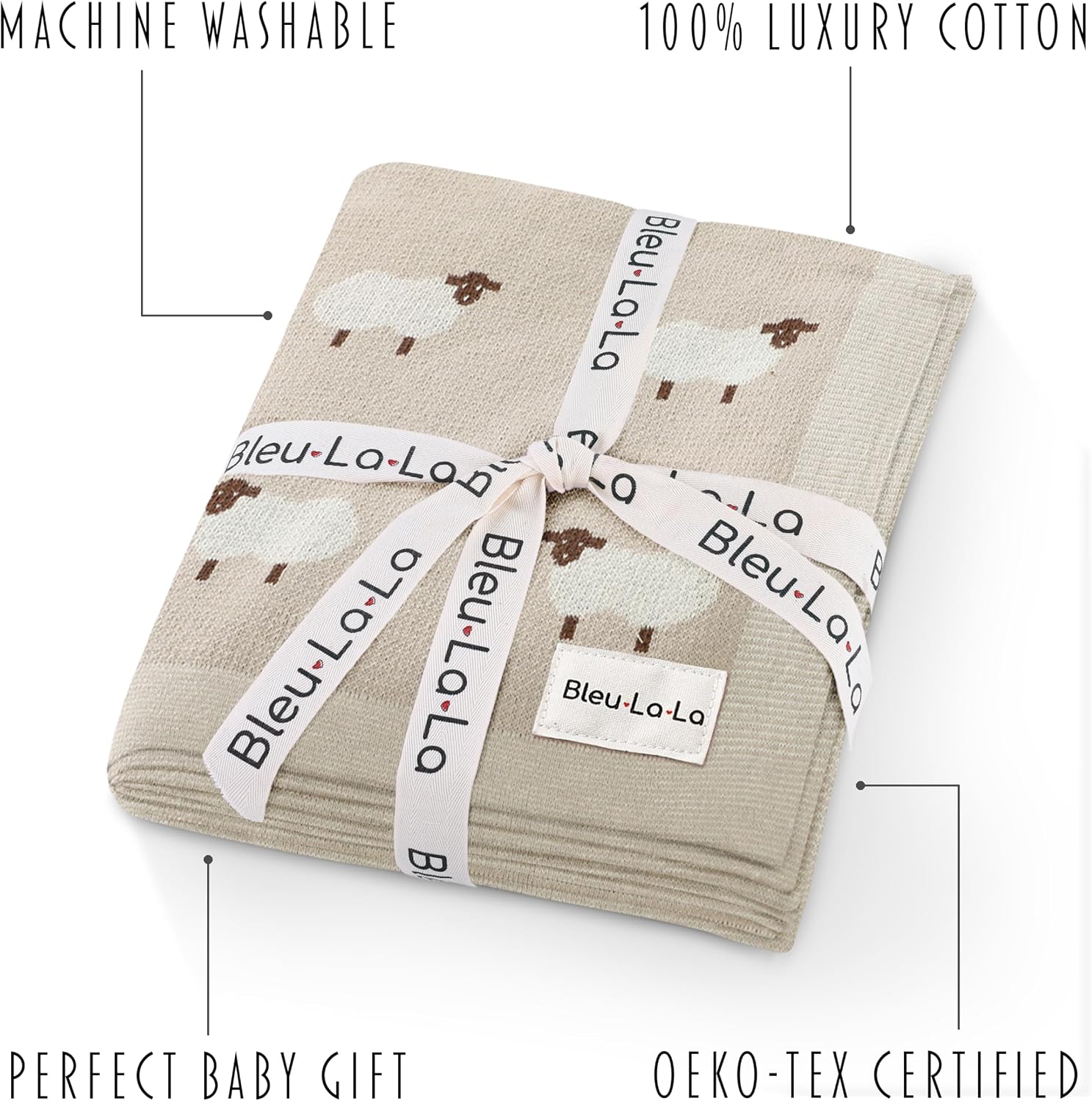 Baby Swaddle Blanket - 100% Luxury Cotton Knit Soft Cozy Lightweight Unisex Receiving Stroller Quilt Blanket for Shower Gift Registry for Newborns Infants Toddlers (Sheep - Khaki)