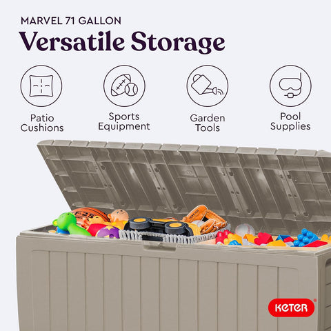 Keter Marvel 71 Gal Outdoor Storage Box for Patio and Pool Accessories