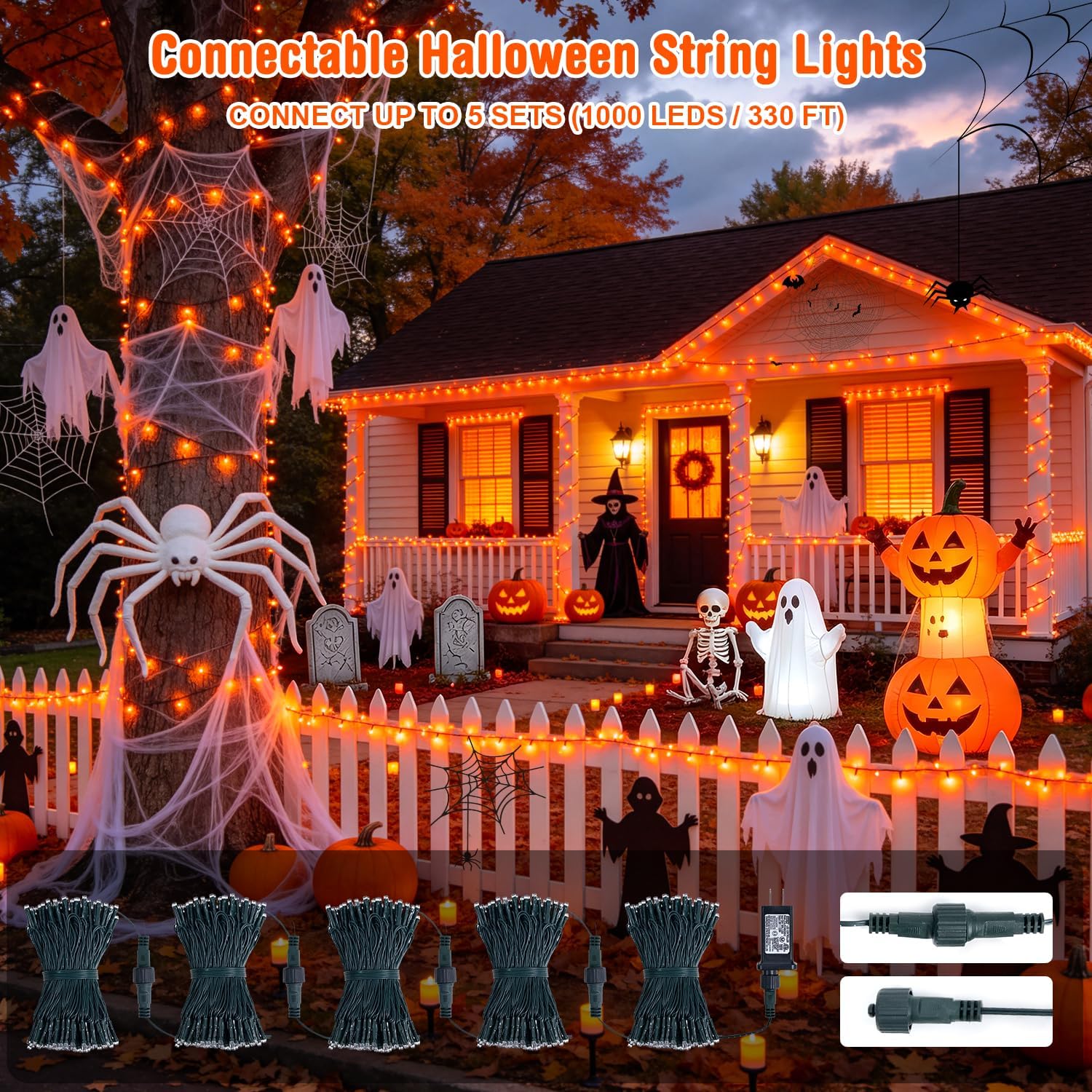 JMEXSUSS 200LED Halloween Lights Outdoor, 66ft Orange String Lights Plug in