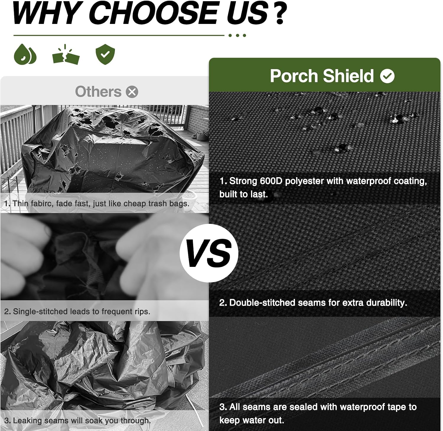 Porch Shield Waterproof Outdoor BBQ Grill Cover 56 inch, Black